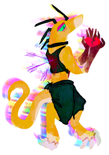 image of a broken-hearted creature named BREVEN, wounded, phasing through space.